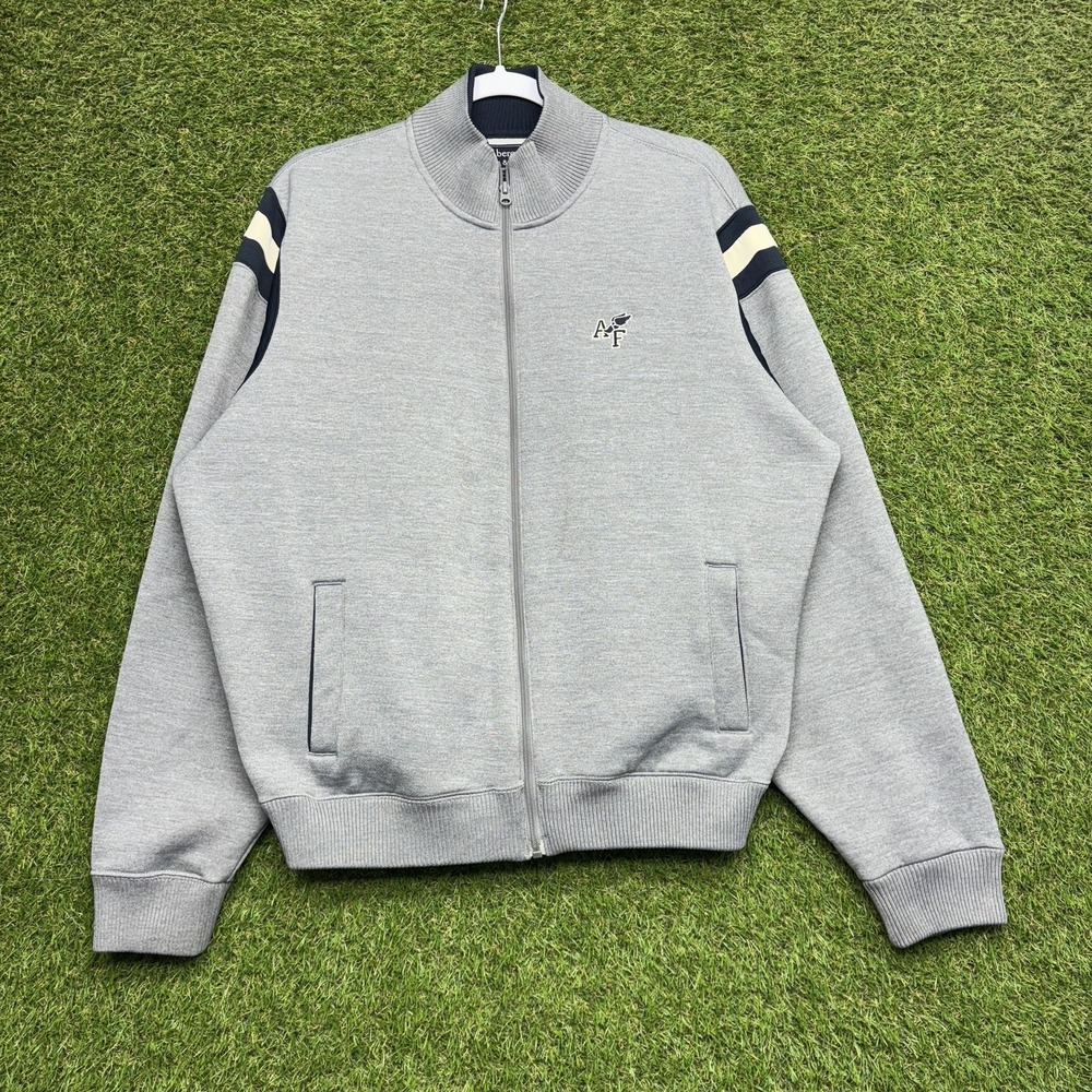 Abercrombie & Fitch Jacket Mens XL Gray Full Zip Athletic Track Striped Retro